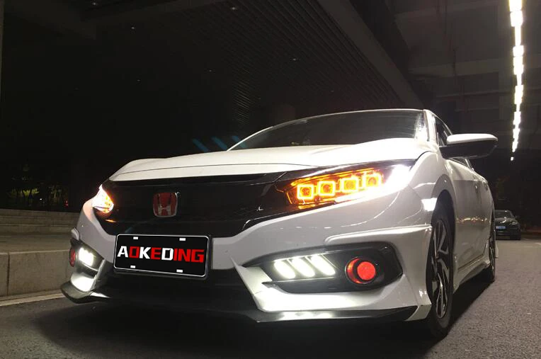 AKD автомобильный Стайлинг для Civic X Фары- Civic светодиодный фонарь DRL Hid опция Головной фонарь Ангел глаз луч аксессуары