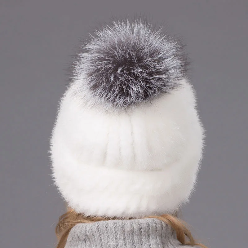Новая норковая меховая вязаная лиса мех Ball Cap хип-хоп высокое качество Женская