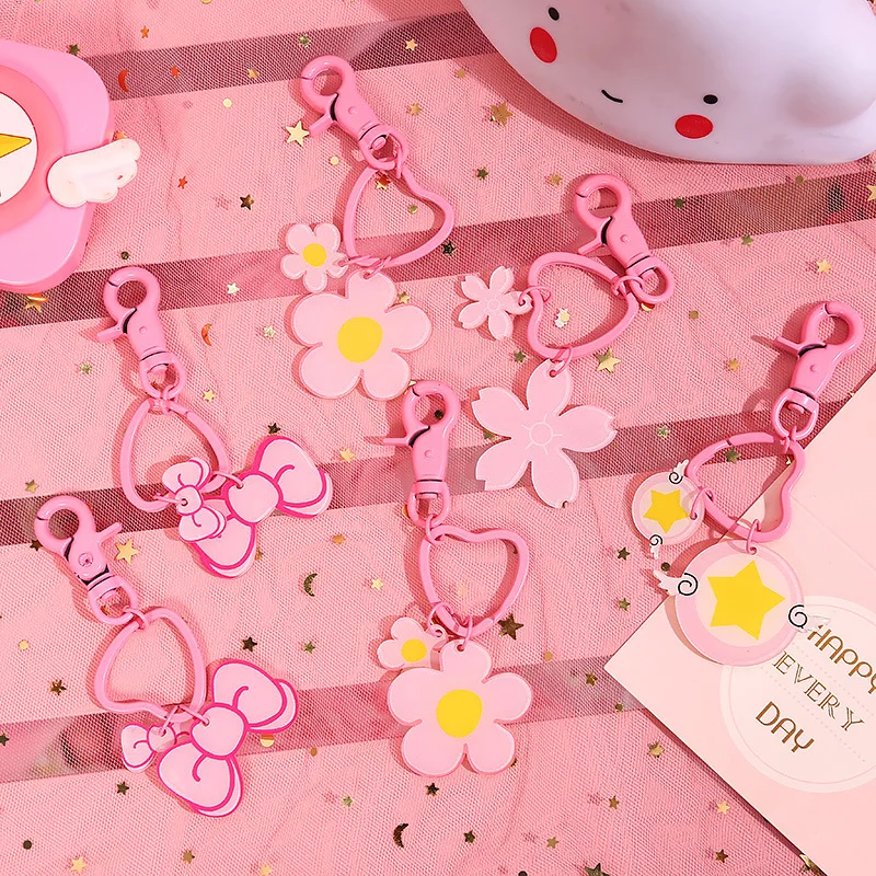 Japanese Cute Pink Girl's Lovely Keychains Acrylic Cherry Flowers Bow knot Hanging Bag Pendant Key Chains Keys Holder Gift 2019 |