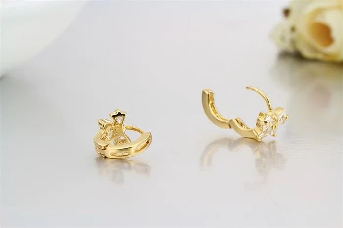 Cute Gold Color Bowknot w/ CZ Crystals Round Circle Huggies Small Hoop Earrings for Women Children Girls Baby Kids Jewelry Aros|jewelry plus size