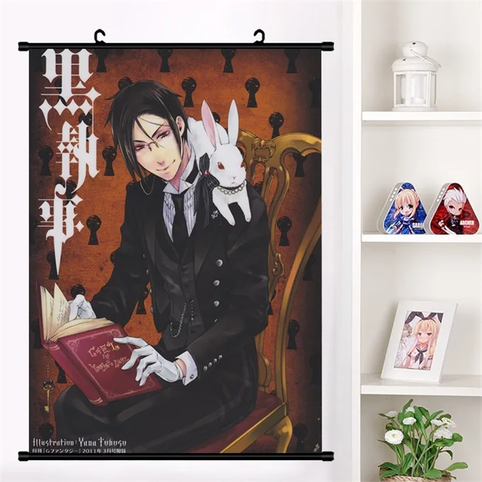 W Аниме Черный дворецкий kuroshitsuji Ciel Phantomhive настенный свиток Фреска плакат Настенные подвесные плакаты Otaku коллекция домашнего декора - Цвет: W