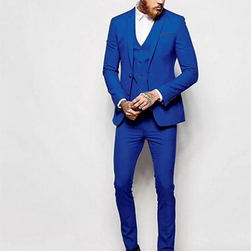 2017 Мужской костюм с двумя пуговицами мужские смокинги Королевского синего цвета