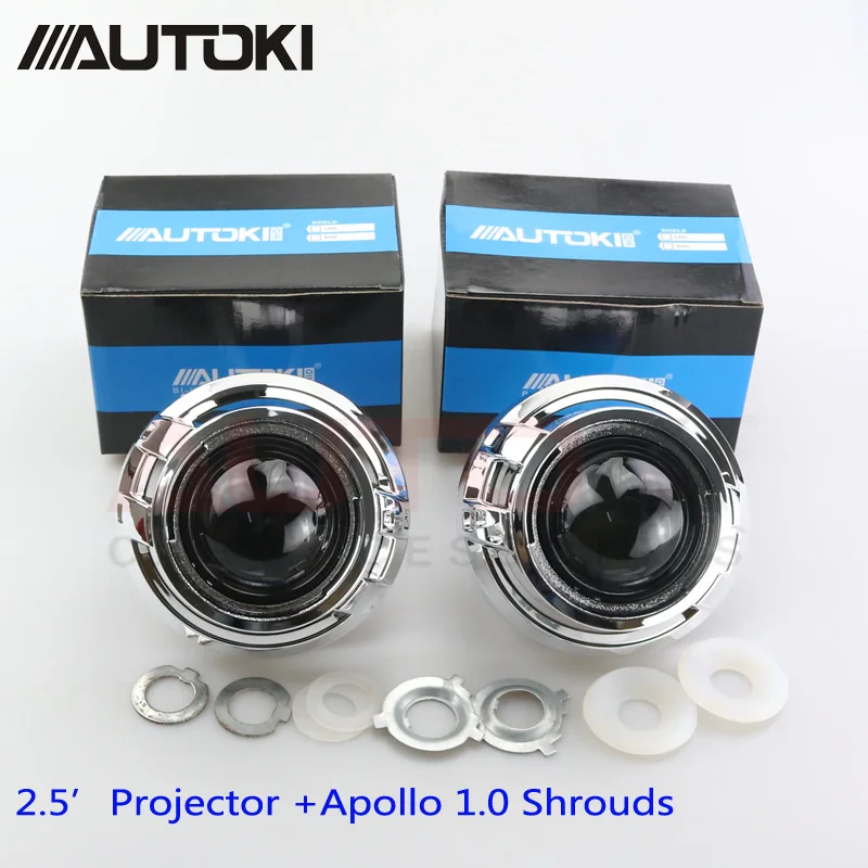 Автомобильный Стайлинг Autoki, мини 2,5 дюймов, HID Bi xenon, фары, объектив проектора+ маска Apollo, Модифицированная H7 H4, фары, линзы, лампы H1