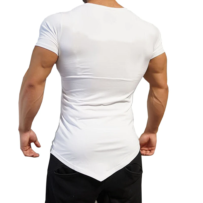 2018Hip Hop Gym Top Mens Short T Shirts Cotton Slim Fit Male Clothing Bodybuilding Undershirt White Black Fitness Tops Tees | Мужская
