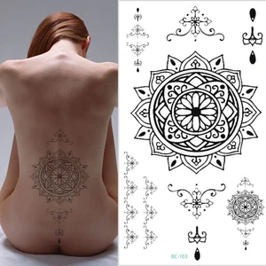 1pc black Men Women big Scar Cover Flash Tattoo Compass Dreamcatcher Sternum tattoos bodyback Under breast 24X13.8cm 23models