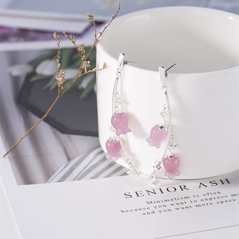 Женские серьги без глифов мягкие розовые ручной работы с цветами Лилии долины 100%