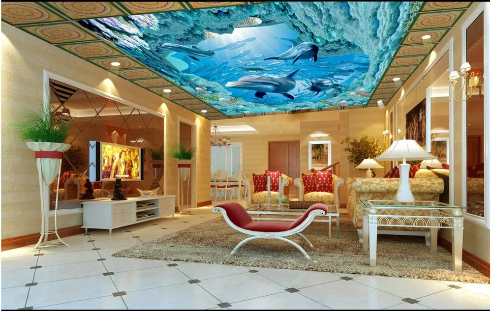 Пользовательские фото обои 3d потолочные фрески море животные Дельфин Рыба