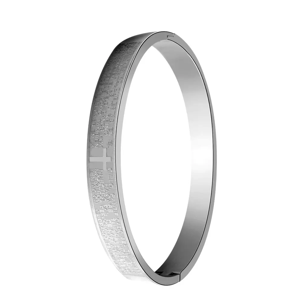 Новинка, FINE4U B056 316L, нержавеющая сталь, Браслет-манжета для женщин, крест Христос, Библейский, молитвенный крест, браслеты и браслеты - Окраска металла: Silver
