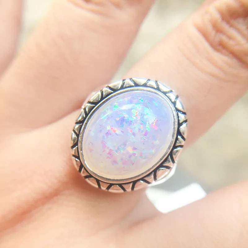 Boho старинные антикварные серебристый цвет опал кольца для женщин с узором