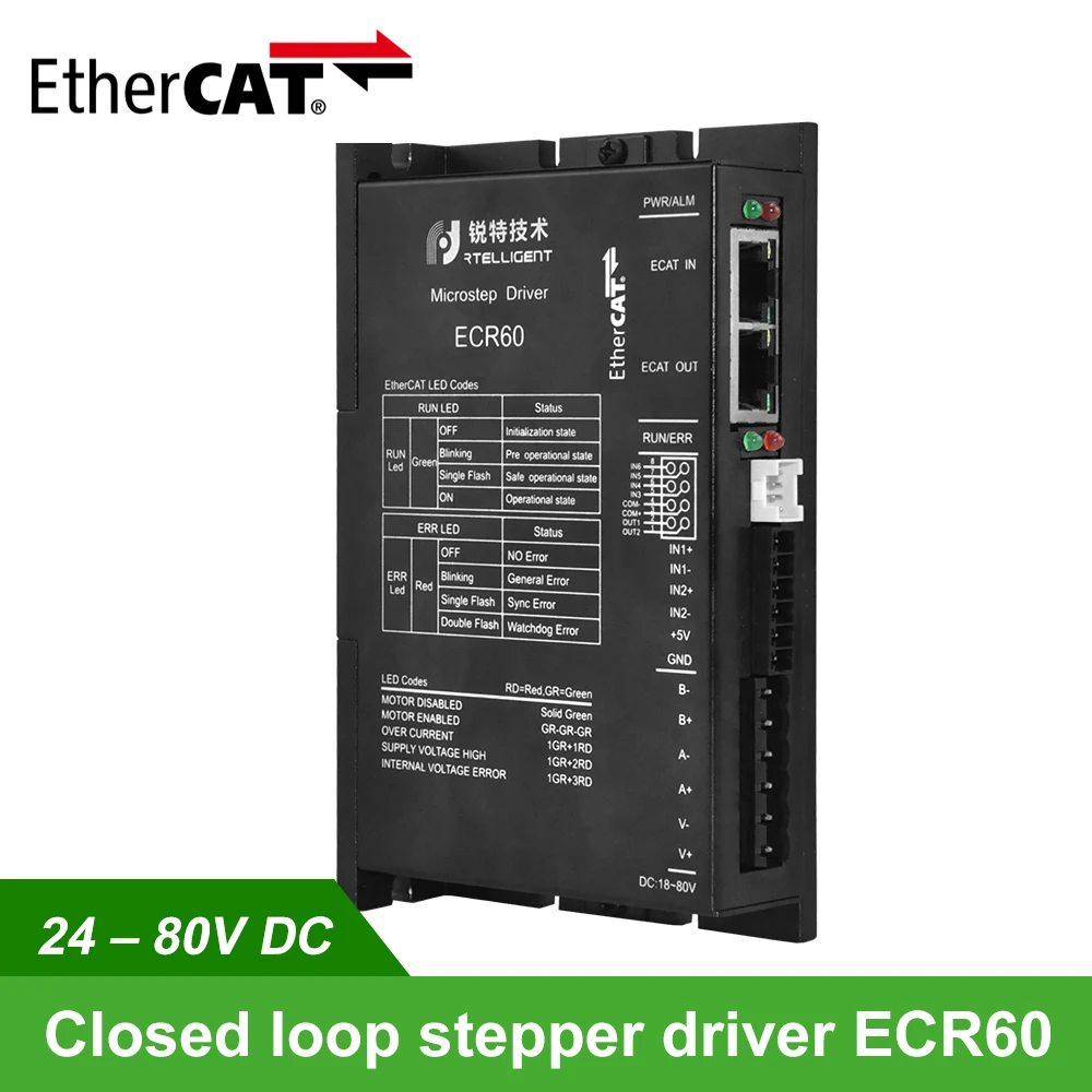 Rtelligent Nema 23 24 80V DC EtherCAT Fieldbus Тип замкнутый цикл шаговый двигатель драйвер CiA402