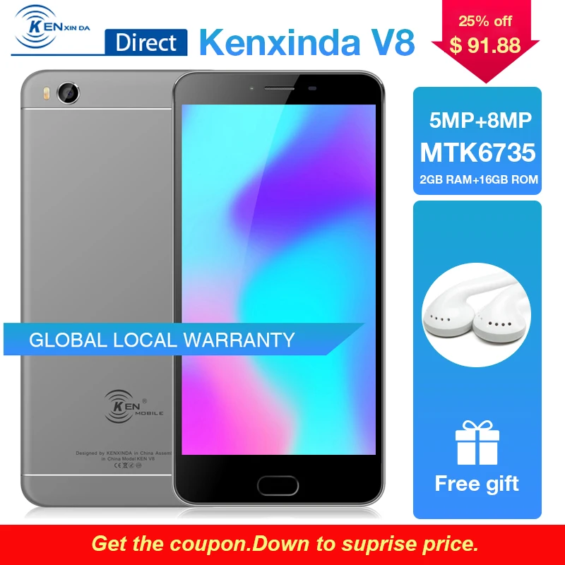 Оригинальный Kenxinda V8 4G 5 дюйма отпечатков пальцев мобильный телефон 3000 Max две sim