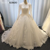 superkimjo vestido de noiva 2020 boho wedding dresses long sleeve lace applique beaded elegant bridal dress wedding gown