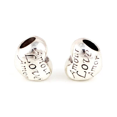 

10 Pcs a Lot Silver Plated Alloy Beads Heart Shape With LOVE Letters DIY Big Hole Charm Beads Fit For Pandora Charms Bracelets