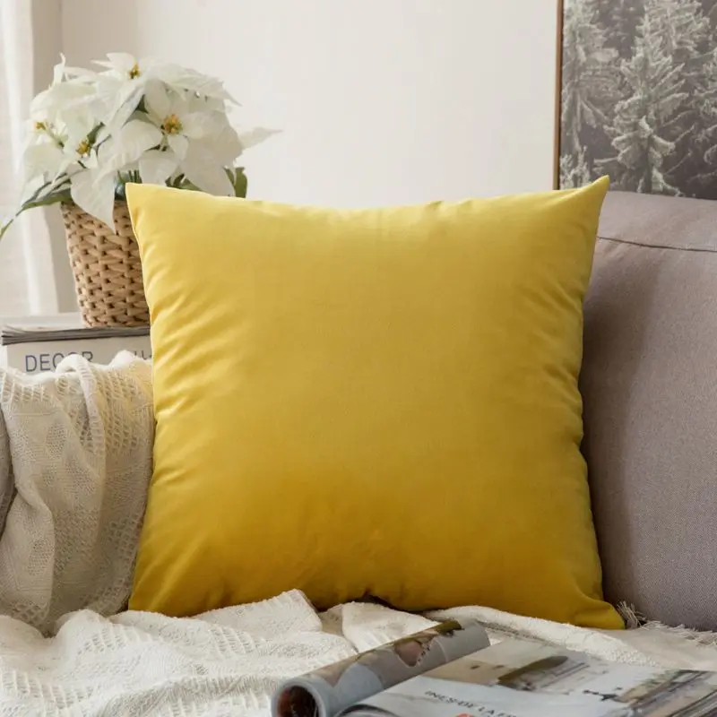 Lemon Yellow 1 шт., декоративная Удобная бархатная наволочка, Мягкая Наволочка, однотонный квадратный чехол для подушки, для дивана, спальни, автомобиля - Цвет: Lemon Yellow