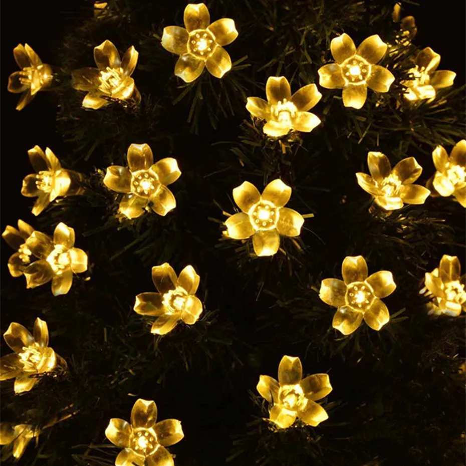 Солнечные гирлянды 7 м 50led Персиковый Цветок водонепроницаемый Наружное Декоративное освещение фарии Рождественские огни свадебные вечерние