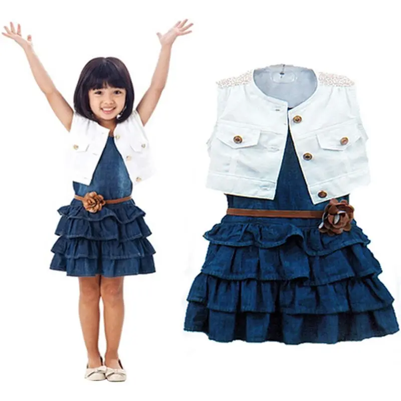 Conjunto infantil/2017 г. Лидер продаж детские летние модели для девочек жилет джинсы