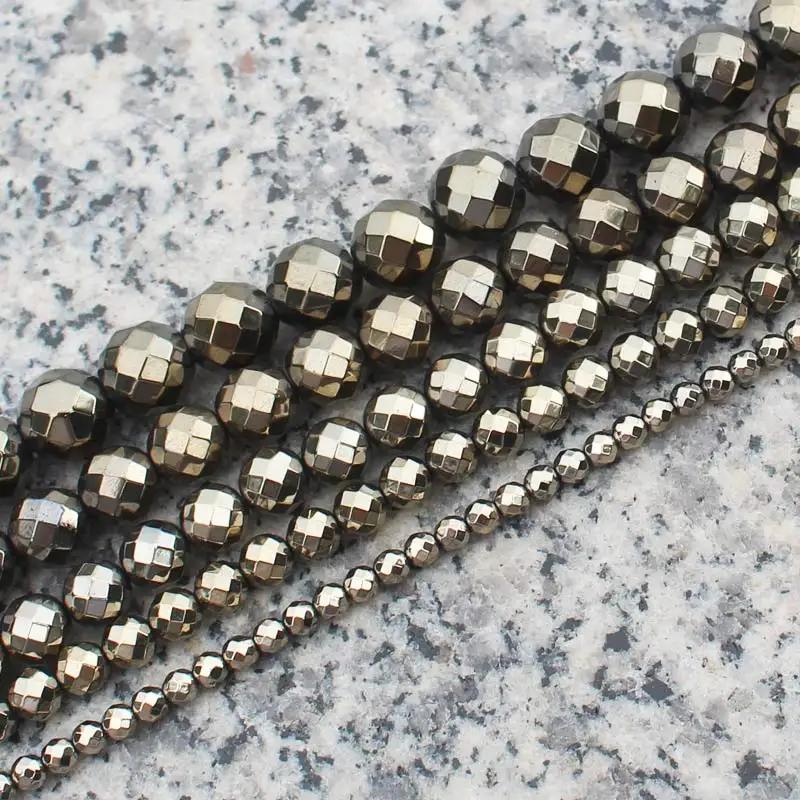 Граненые круглые бусины из пирита гематитовое покрытие 2 12 мм 15 дюймов для