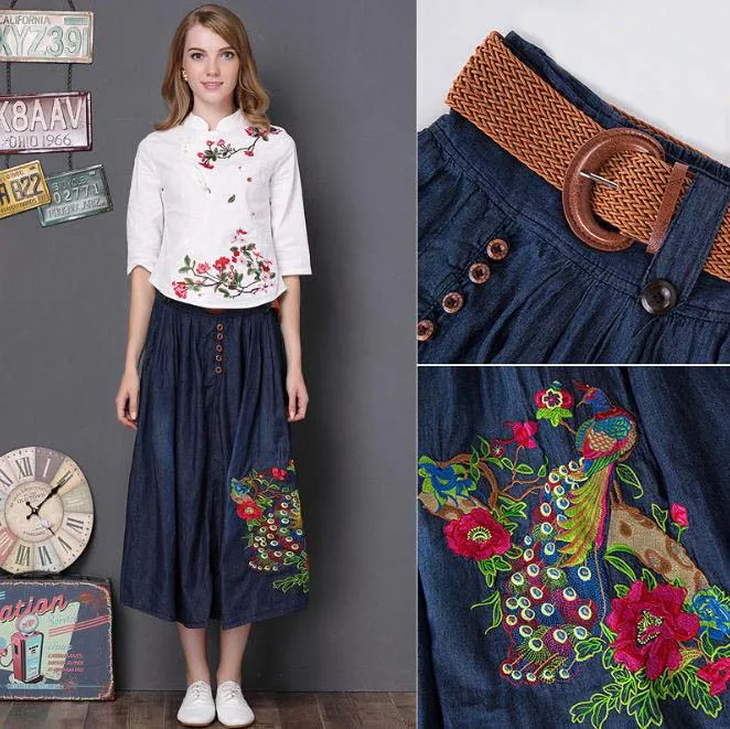 DTYNZ 2019 весенние женские длинные джинсовые юбки большого размера с вышивкой