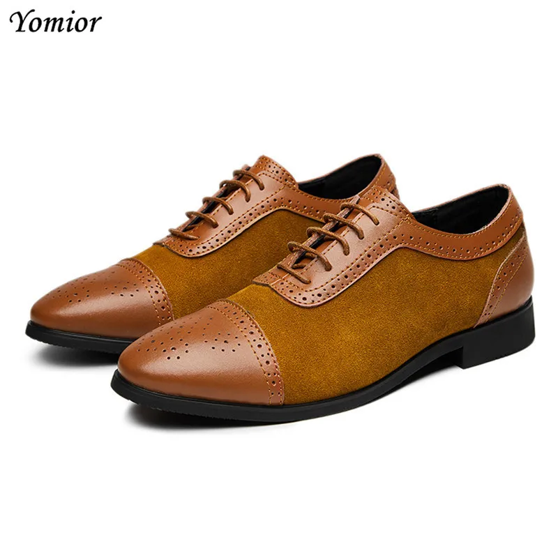 

Yomior Vintage 2019 Pointed Toe Lace-Up Men Casual Leather Shoes Big Size Formal Dress Brogue Shoes Flats Wedding Loafers