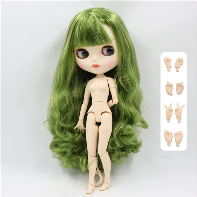 doll with hands B Ледяная фабрика blyth кукла BL4299/42038 зеленый микс волос, новое матовое лицо с бровями Карвен губы, белая кожа сустава тела 30 см 1/6 - Цвет: doll with hands B