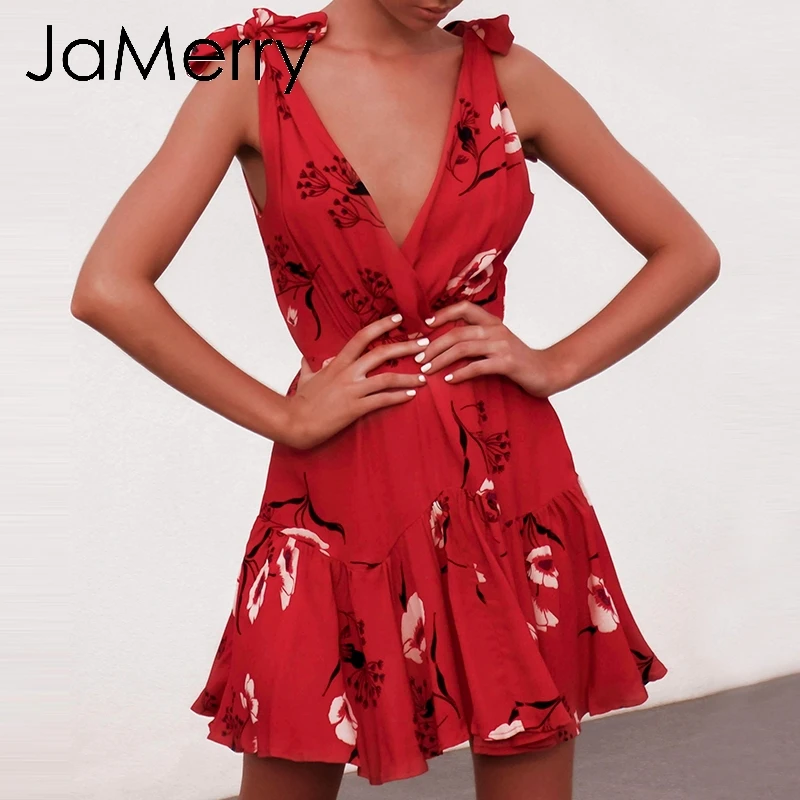 JaMerry Винтаж boho пикантные женские туфли с цветочным принтом короткое платье