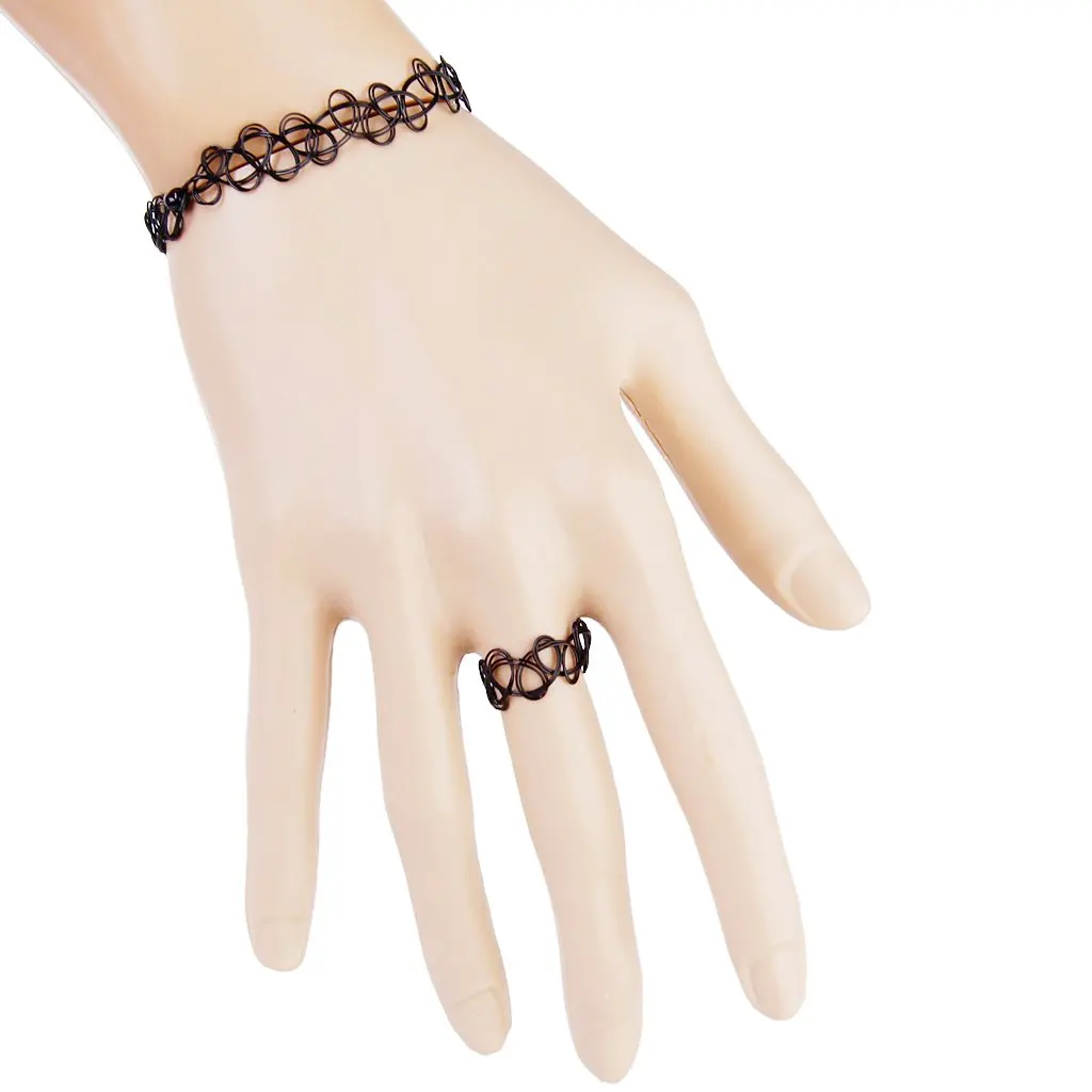 

Vintage Boho Tattoo Choker Elastic Stretch Necklace Bracelet Set Retro Henna