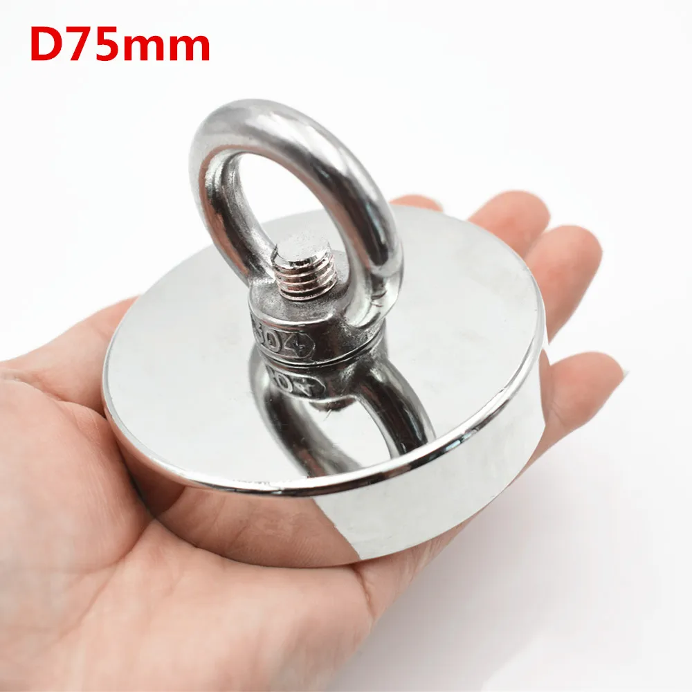 D60mm сильный Мощный круглый неодимовый магнит крюк спасательный магнит морской рыболовное оборудование держатель потянув монтажный горшок с кольцом - Цвет: D75MM