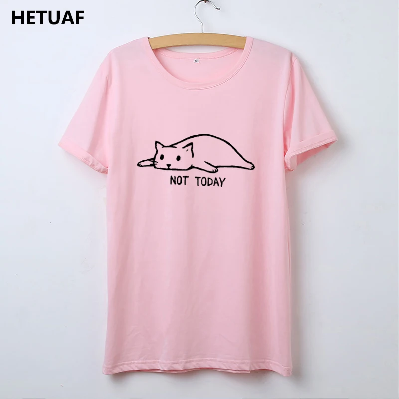 Kawaii Cat Футболка для женщин Графические футболки для женщин не сегодня забавная футболка для женщин топ хиппи футболка Femme Ulzzang Camisetas Mujer - Цвет: Розовый