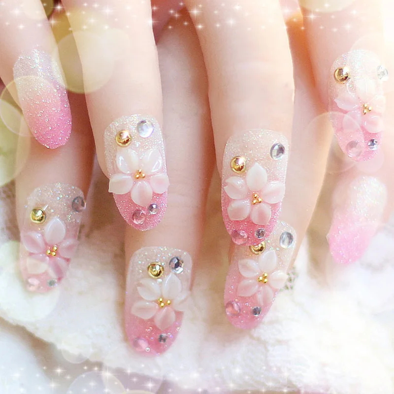 Женские Накладные ногти 24 шт./компл. французские свадебные цветы искусственные