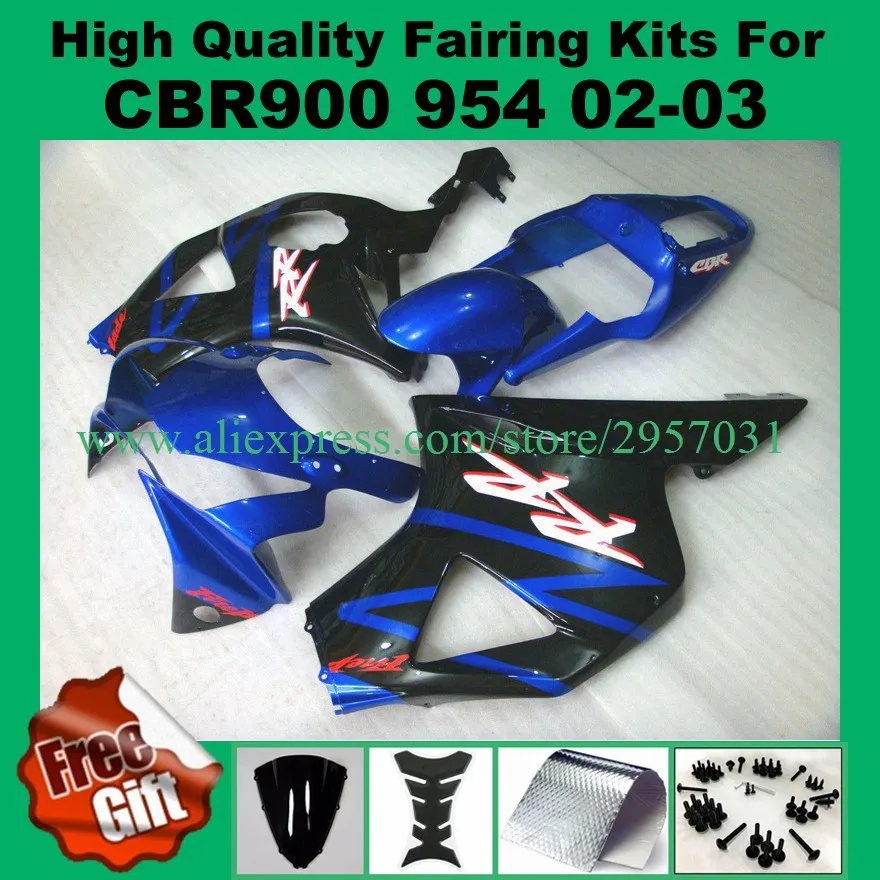 Бесплатные Винты + подарки обтекатель комплект для HONDA CBR900RR 954 02 03 черный синий RR323
