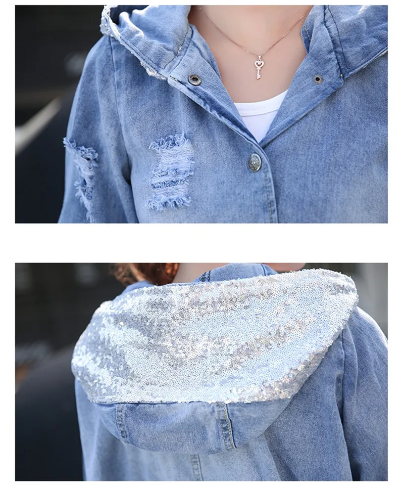 Куртка женская джинсовая с отверстиями Модный повседневный приталенный рваный