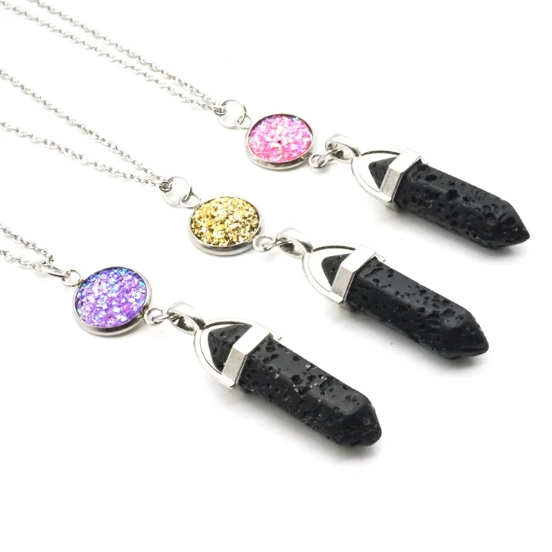 12 Drusy Druzy шестиугольная Призма черный камень лавы ароматерапия эфирное масло