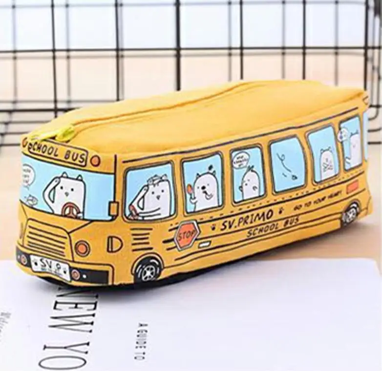 Kawaii креативный Стильный чехол для карандашей школьный автобус, Большая вместительная сумка для карандашей с рисунком животных, холщовая коробка для карандашей, школьные принадлежности - Цвет: A