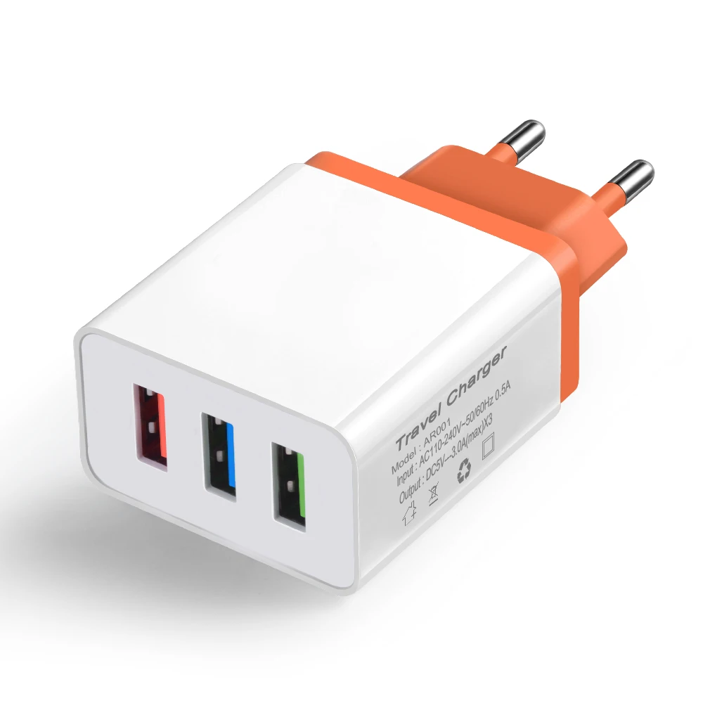 3 USB зарядное устройство 5 в 3 а зарядное устройство для мобильного телефона s для iphone 6 7 8 Быстрая зарядка USB-зарядное устройство для samsung Xiaomi универсальный настенный адаптер - Тип штекера: Orange
