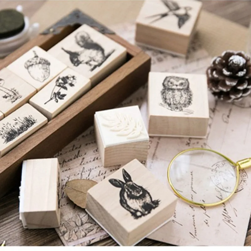 Mo. Card винтажные животные завод деревянный штамп Декоративные DIY канцелярские товары Скрапбукинг розничная торговля
