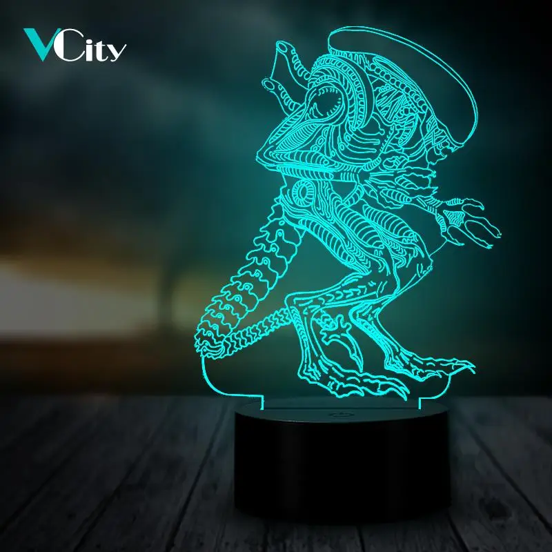 VCity чужой Xenomorph 3D Ночной светильник Luminaria потолочный светодиодный USB Многоцветный