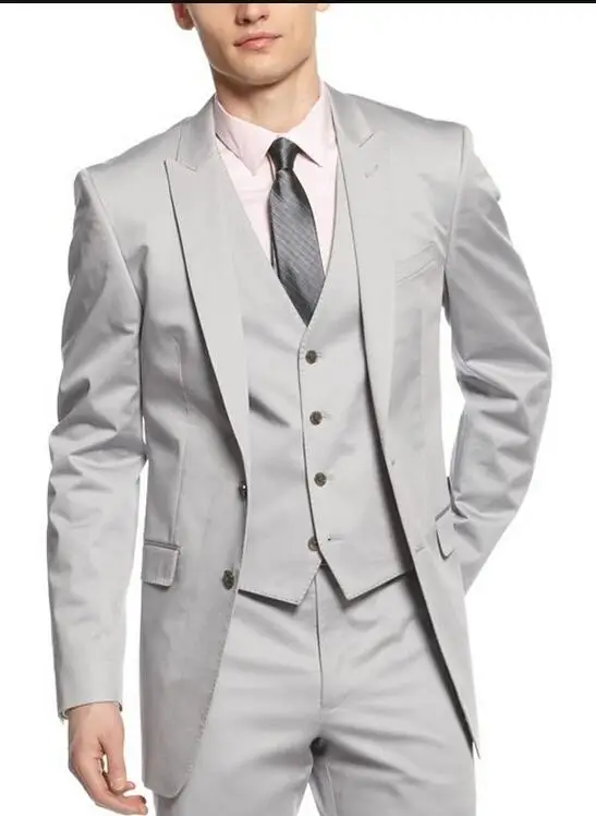 Two Buttons Silver Groom Tuxedos Notch Lapel Best Man Groomsmen Men Wedding Suits Bridegroom (Jacket+Pant+Vest+tie)