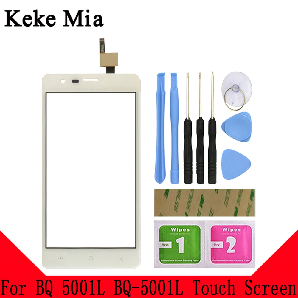 White With Tools Keke Миа 5," мобильный телефон сенсорный экран для BQ 5001L BQ-5001L BQ5001L стекло Передняя панель дигитайзер объектив сенсор и инструменты - Цвет: White With Tools