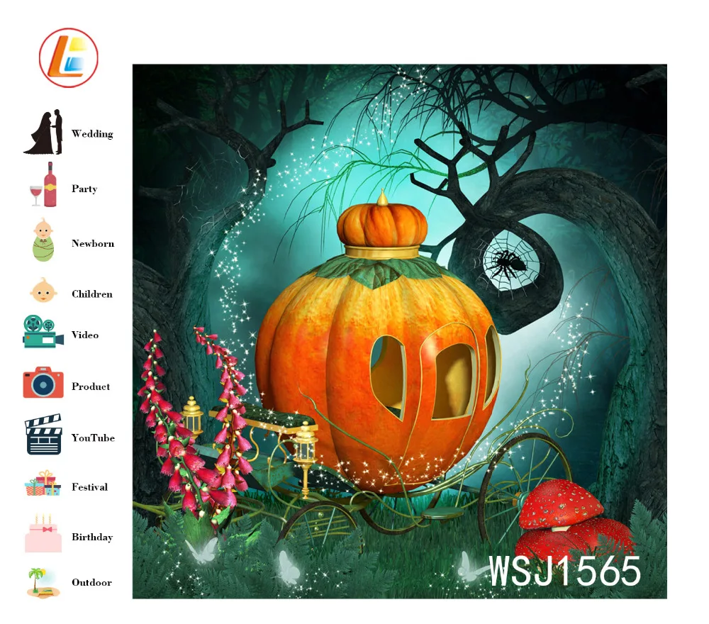 LB Vinyl Halloween Fairy Tale Photography Backdrop Props Pumpkin Carriage in Forest Customized Studio Photo Background Decor | Электроника