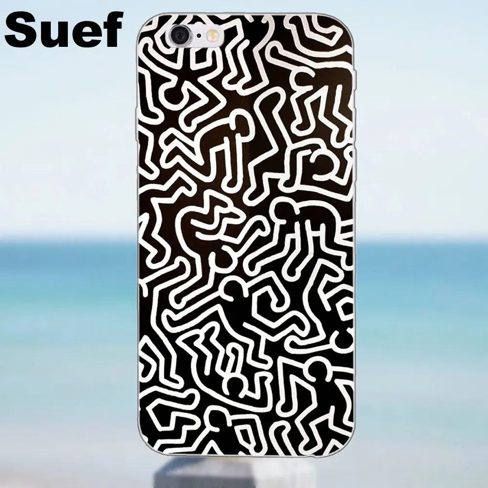 Suef Funny Keith Haring работает для iPhone X 4 4S 5 5S 5C SE 6 6S 7 8 Plus Galaxy J1 J3 J5 J7 A3 A5 2016 2017 мягкий TPU
