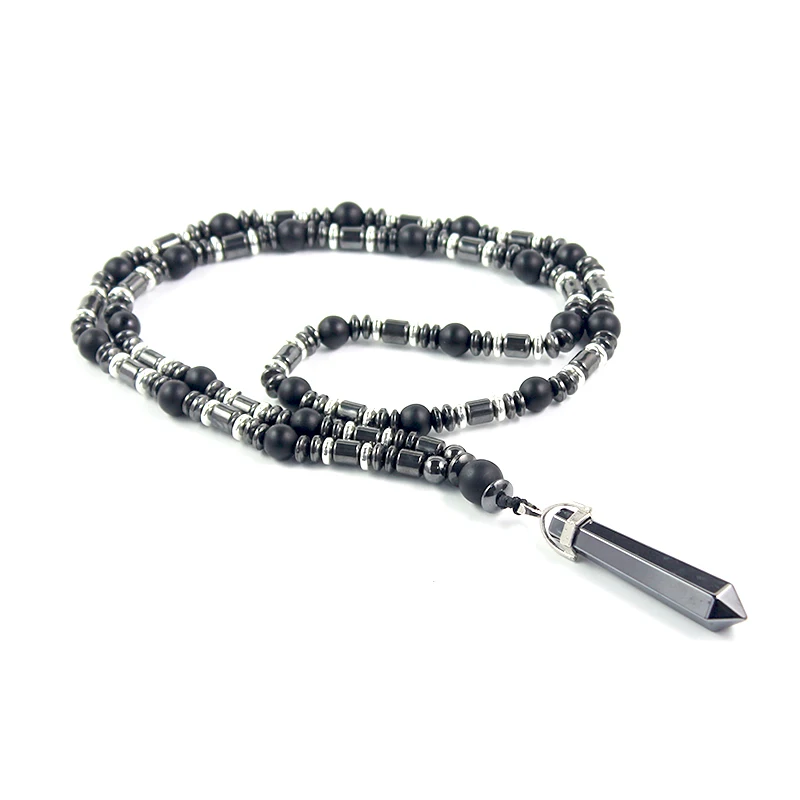 Новый дизайн черный мужской кулон длинное ожерелье 8 мм матовый камень бусины
