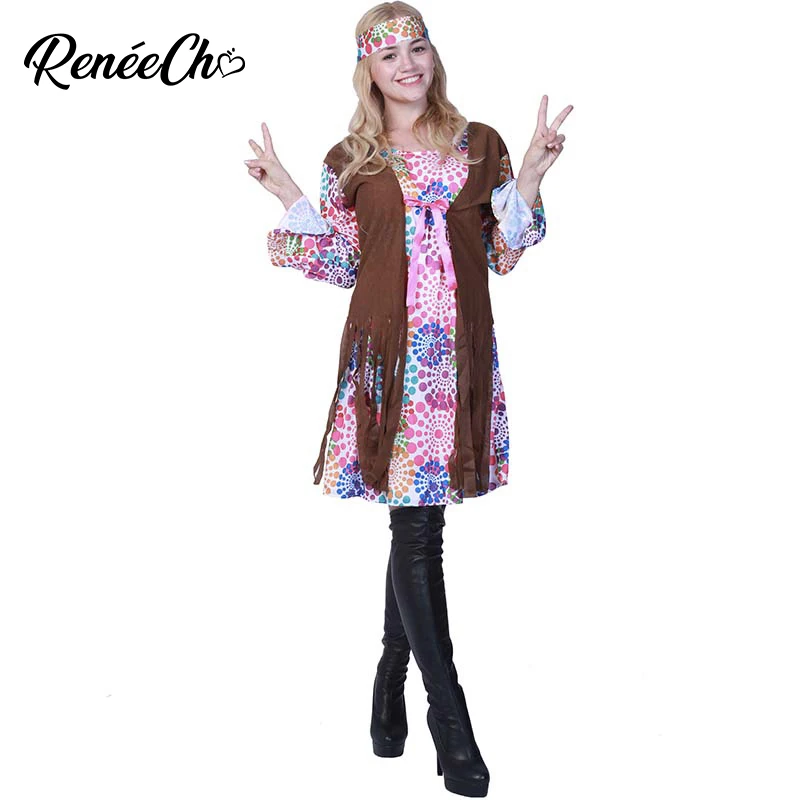 2018 Women Hippie Costume Adult Carnival Party 1960`s Retro Peace And Love Halloween For Fancy Dress |