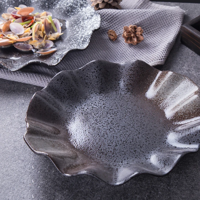 Винтажная тарелка в японском стиле форма листа лотоса фруктовые