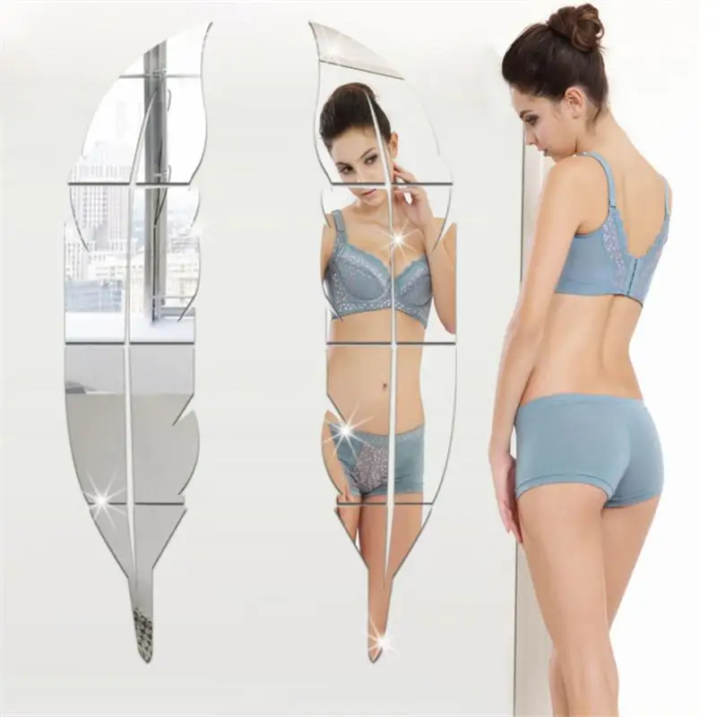 3D акриловый зеркальный стикер DIY перьевая Настенная Наклейка s для ванной туалета