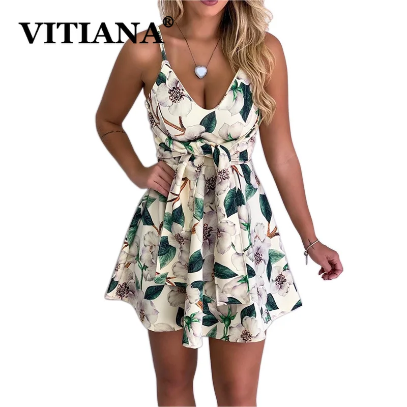 Женские пляжные вечерние платья VITIANA Элегантные мини с открытой спиной и бантом
