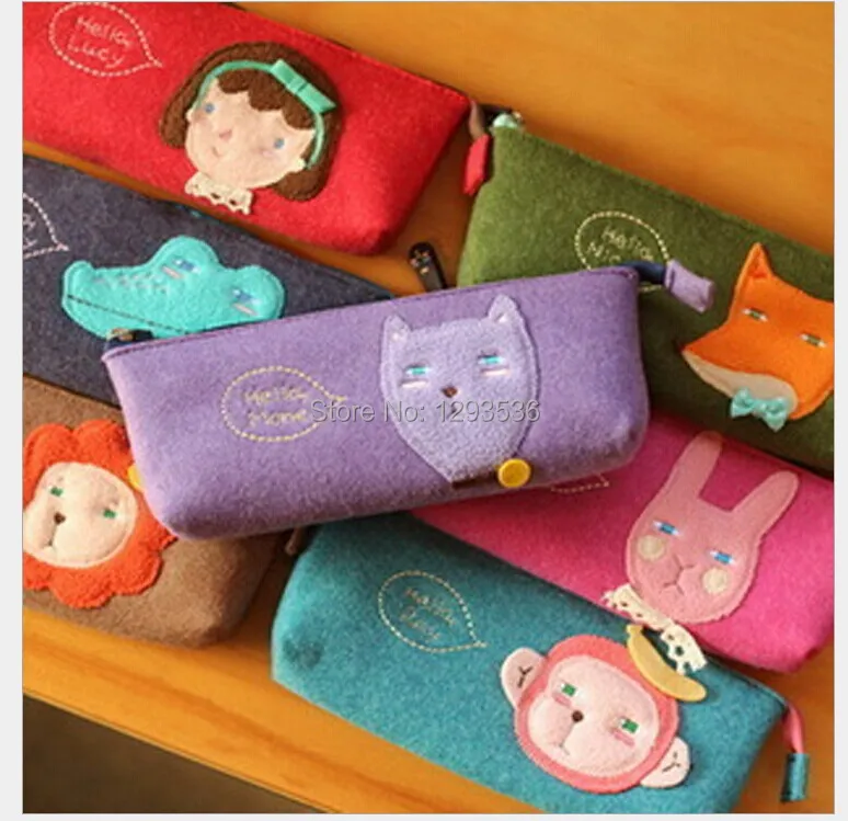 New Cute Wool Felt Soft Pencil Pen Case Cosmetic Bag Coin Purse Pouch Zipper pencil case Multicolor Free Shipping TH0018|bag side|bag badbag roll |