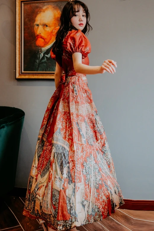 Женское праздничное платье бохо длинное ажурное винтажное с цветочным принтом и