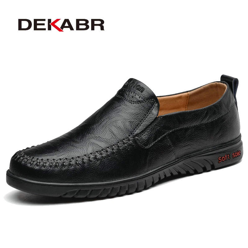 02 Black Мужские удобные туфли из натуральной кожи DEKABR, красно-коричневая повседневная обувь из натуральной кожи, слипоны без шнуровки, весна-осень - Цвет: 02 Black