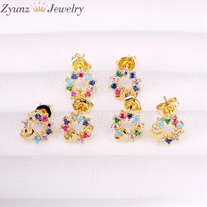 Женские серьги-пусеты круглой формы с радужным кристаллом 6 пар | Украшения и