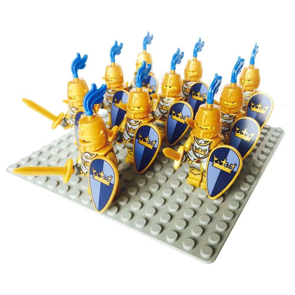 Golden Set A 10 шт., Римский Золотой рыцарь, ястреб, замок, король, рыцари, совместимый Синий Лев, строительный блок, дракон, рыцарь - Цвет: Golden Set A